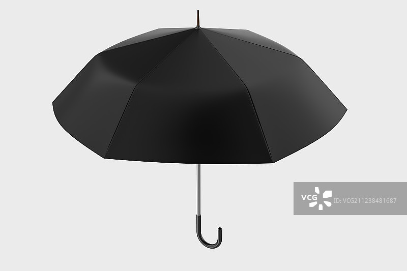 白色背景下的黑色雨伞，三维渲染图片素材