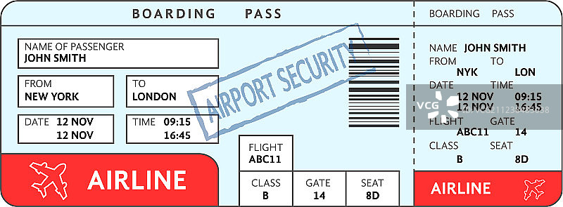 带填写字段和安全信息的机票图片素材