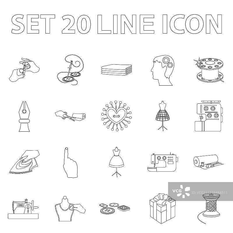 工作室和设备轮廓图标集图片素材