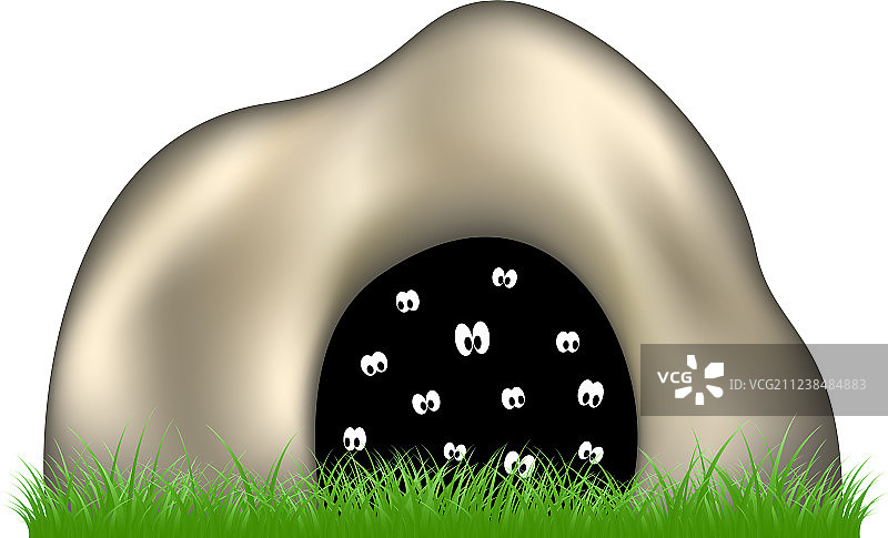 黑暗洞穴中的眼睛和绿草图片素材