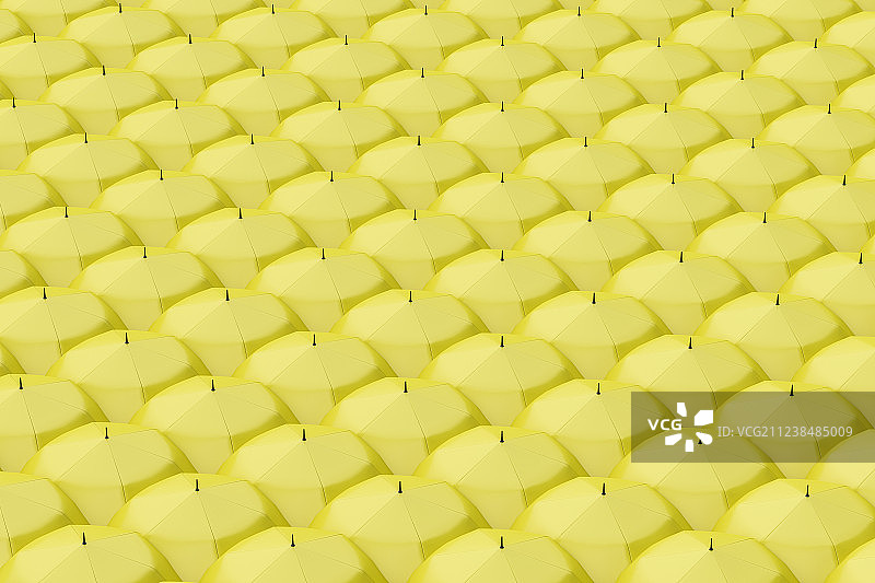 黄色雨伞密集排列背景，三维渲染图片素材