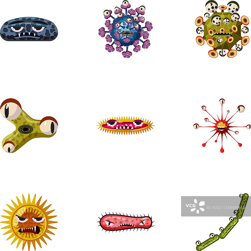 卡通风格细菌图标集合图片素材