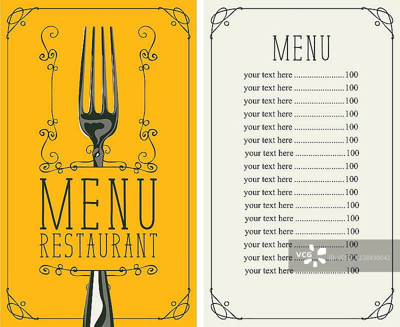 带价格表和逼真叉子的餐厅菜单图片素材