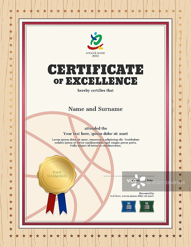 运动主题的卓越证书模板图片素材