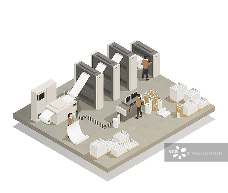 印刷生产流程2.5D示意图片素材
