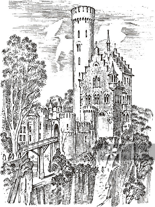 山丘上的城堡古老景观标签图片素材