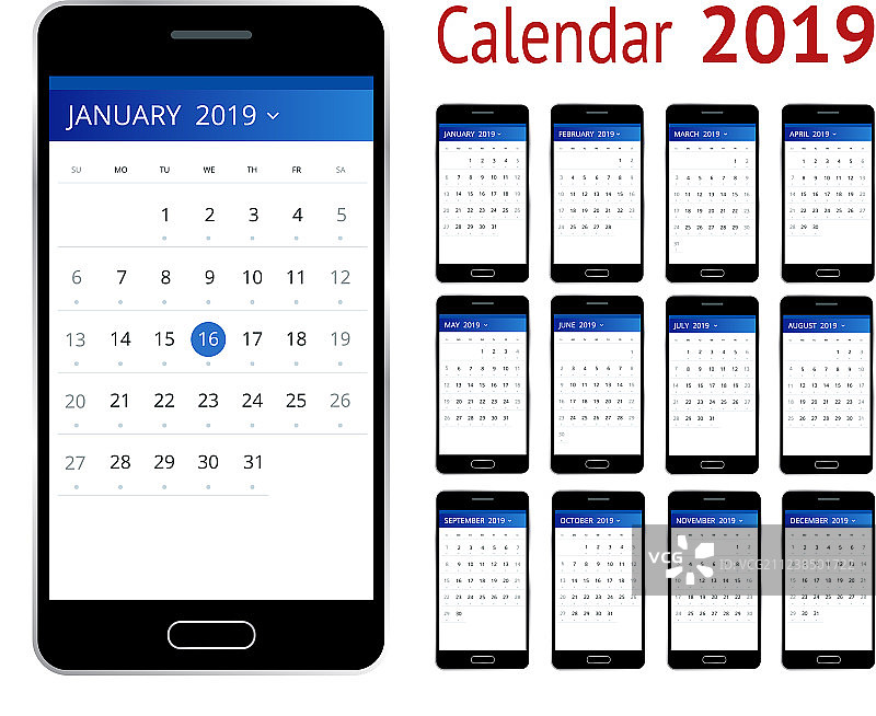 2019年手机日历图片素材