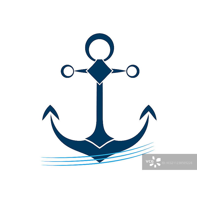 蓝色波浪上的船锚图标图片素材
