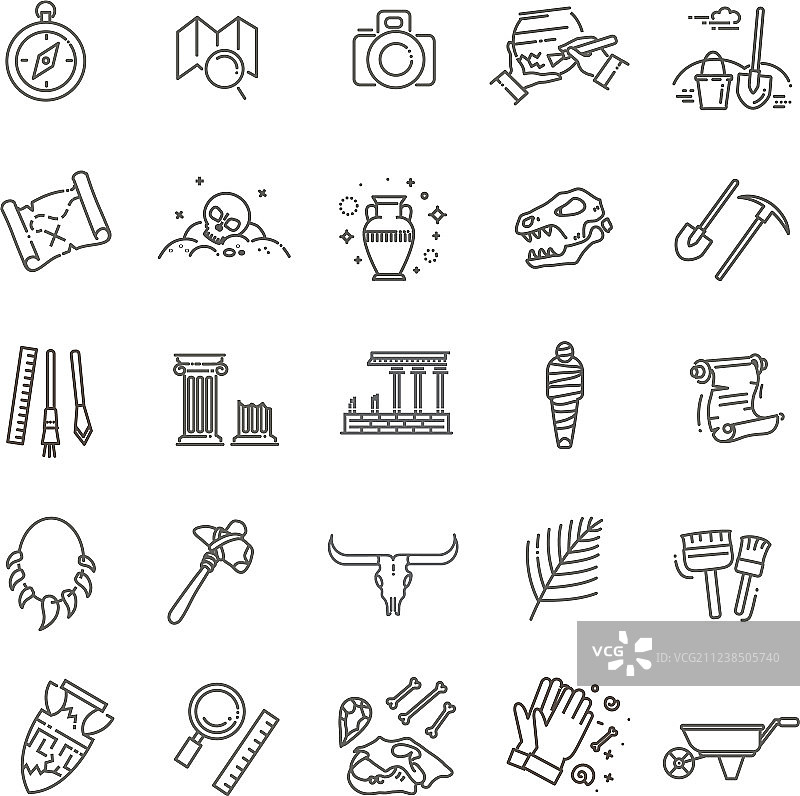 考古线性图标合集图片素材