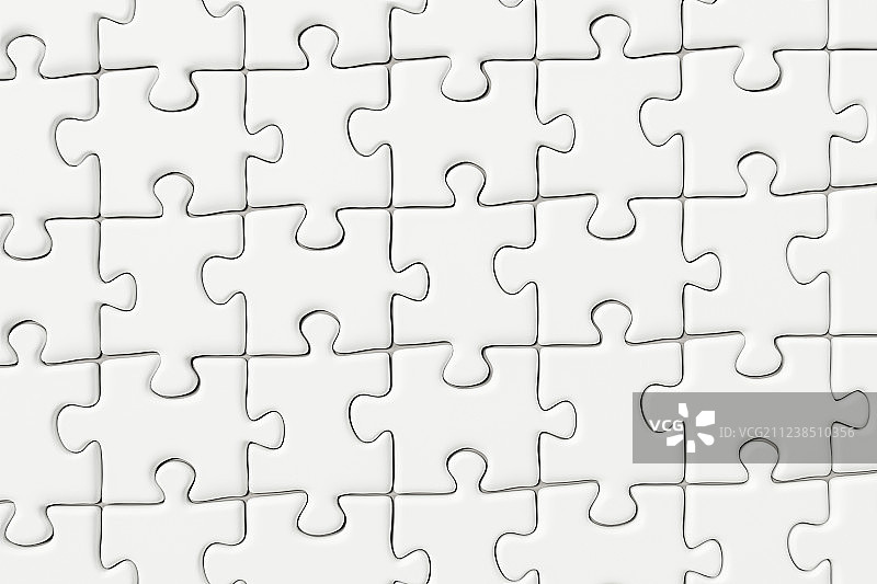 排列整齐的拼图与白色背景，三维渲染图片素材