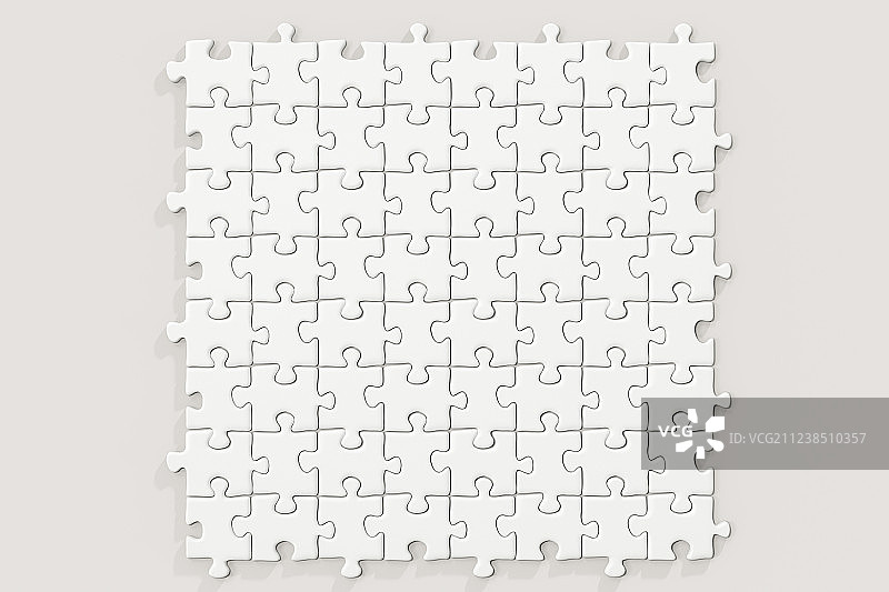 排列整齐的拼图与白色背景，三维渲染图片素材