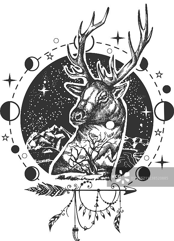 鹿头纹身或T恤印花设计图片素材