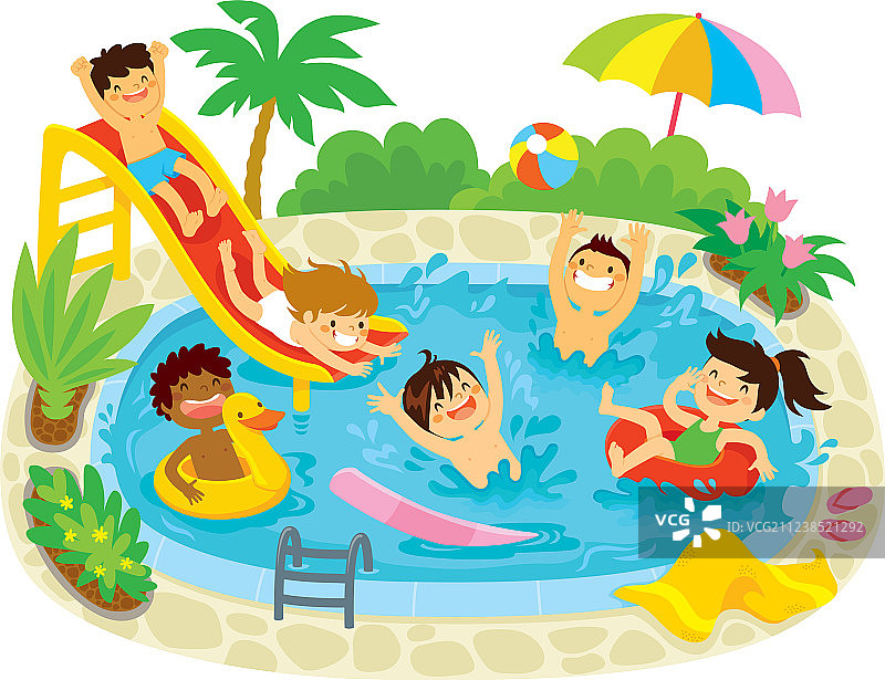 儿童在游泳池里玩耍图片素材