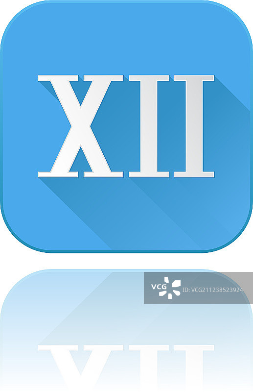 带有倒影的蓝色罗马数字XII图标图片素材