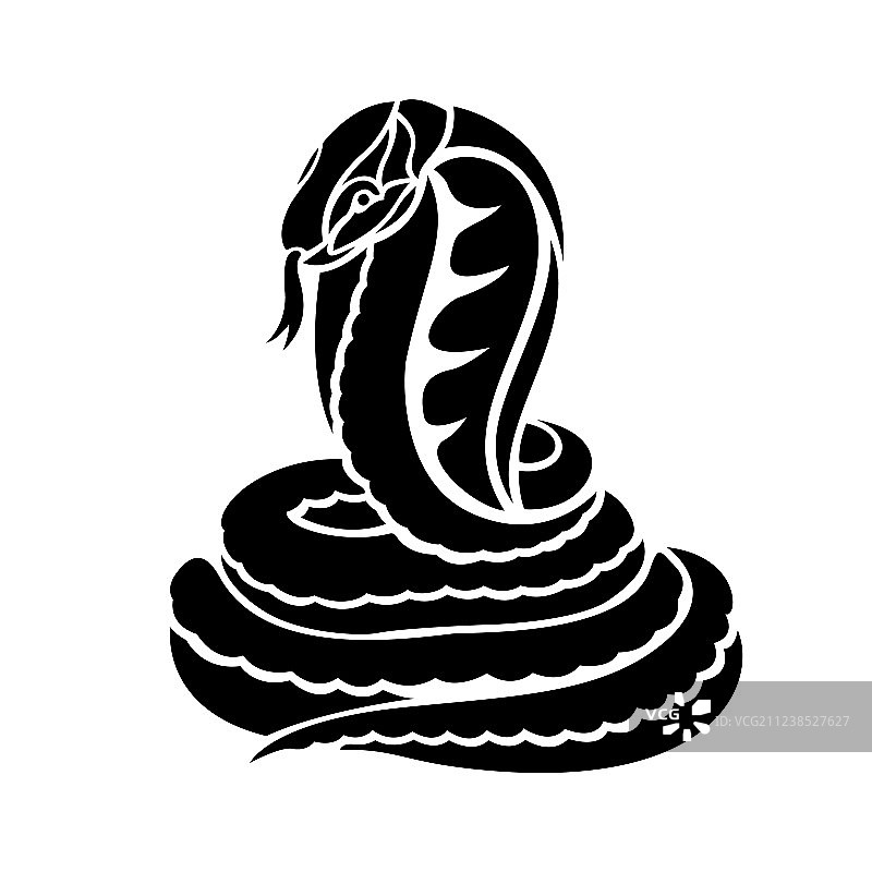 眼镜蛇轮廓黑白纹身艺术图片素材