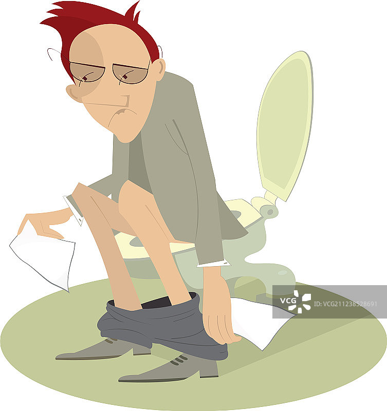 腹泻的男子坐在马桶上图片素材