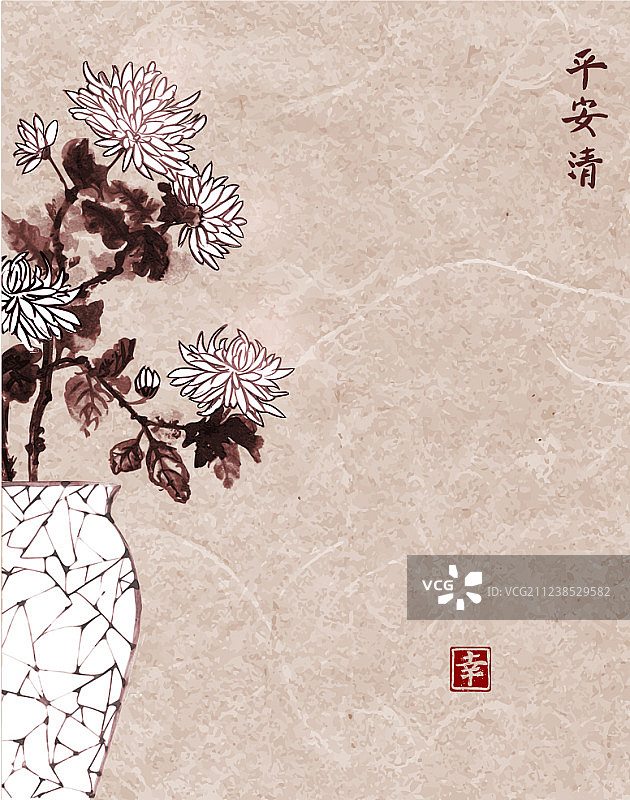 复古日式菊花花瓶图片素材