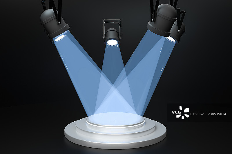 黑暗中的舞台与灯光，三维渲染图片素材