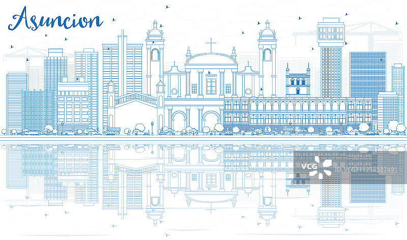 带有蓝色建筑的亚松森天际线轮廓图片素材