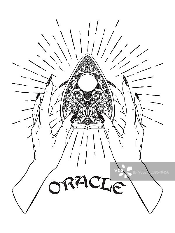 手绘女性手中的灵异占卜板图片素材