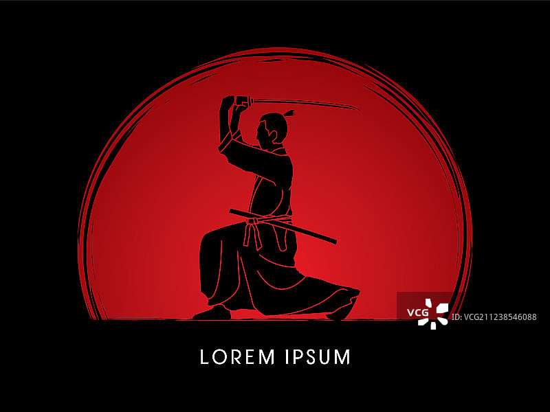 武士持武士刀的合气道动作图片素材