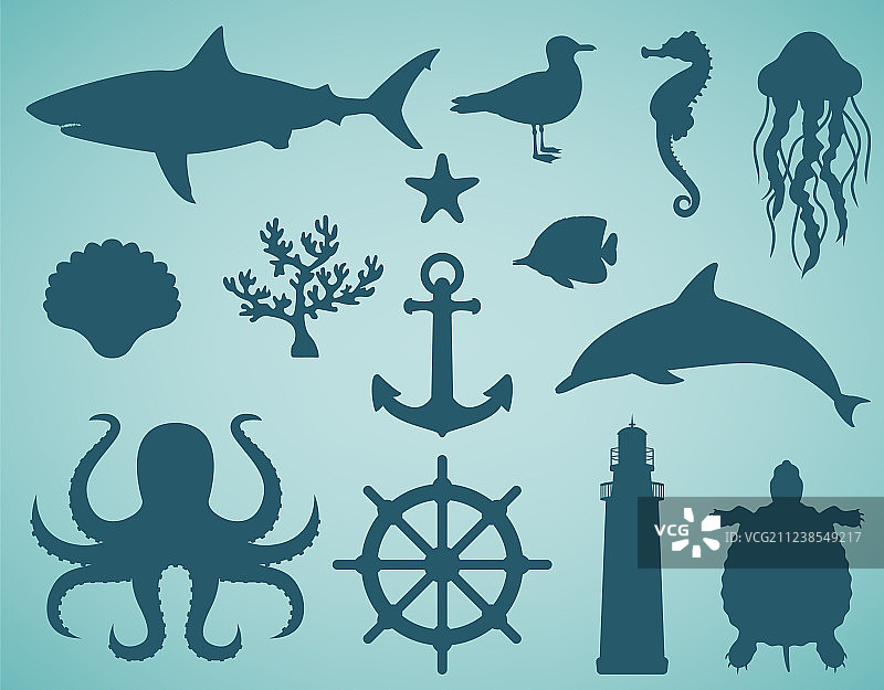 海洋动物航海图标和符号图片素材