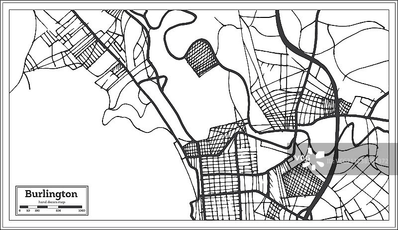 复古风格的美国佛蒙特州伯灵顿市地图图片素材