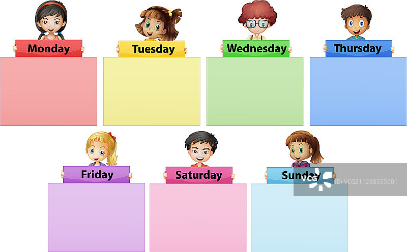 快乐的儿童与一周七天图片素材