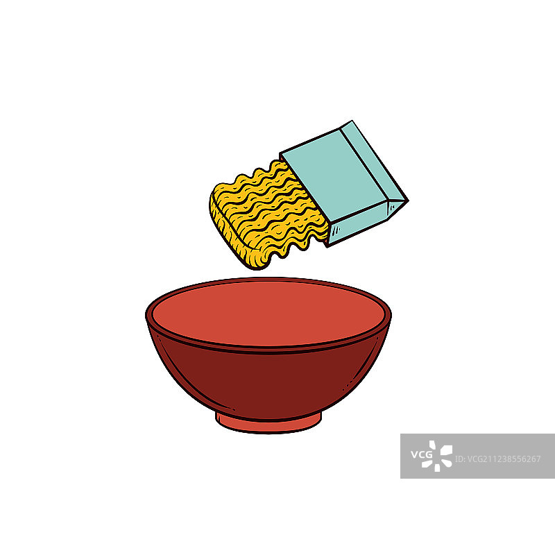 烹饪意面 - 速食面和空碗图片素材