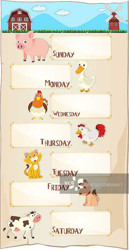 带农场动物的星期海报图片素材