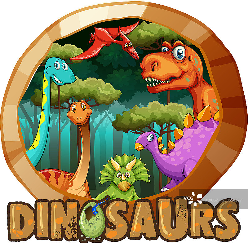 森林中的恐龙贴纸设计图片素材