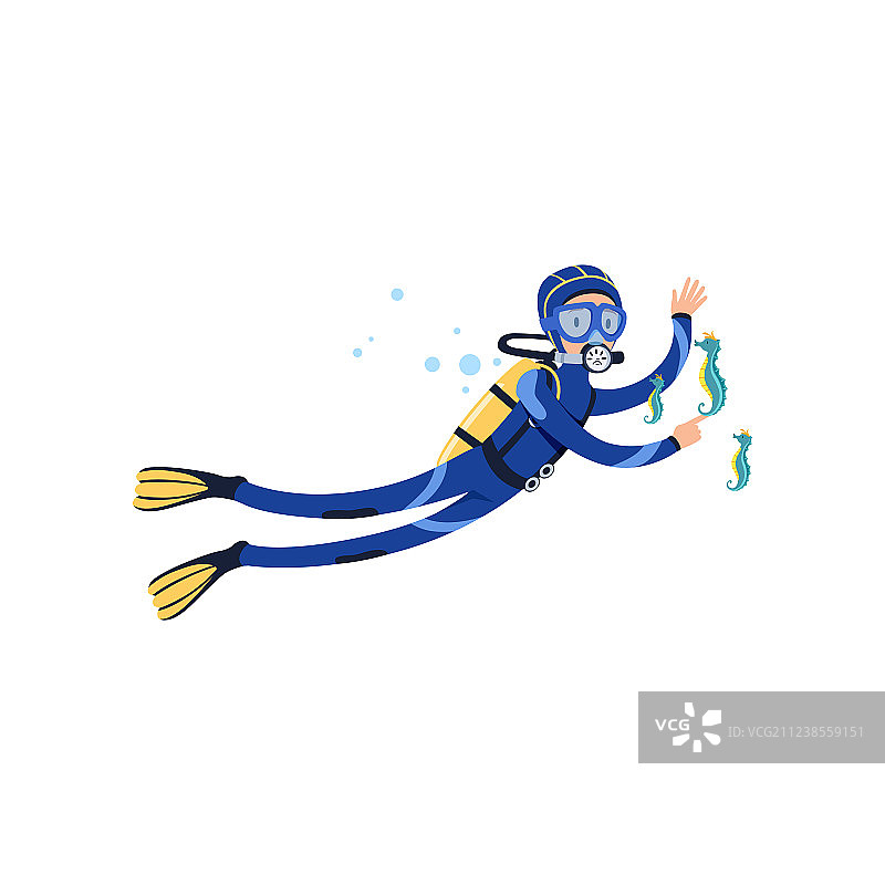 水下世界的海马与潜水员图片素材