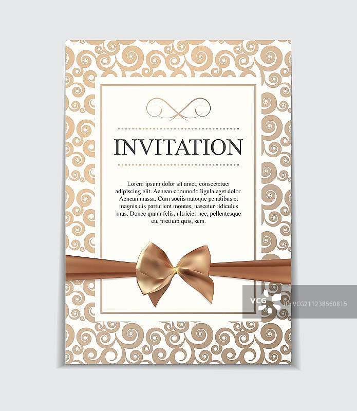 带蝴蝶结和丝带的复古婚礼邀请函图片素材
