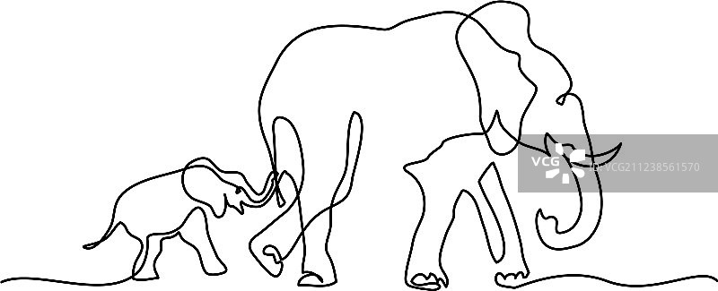 母象和小象的行走剪影图片素材