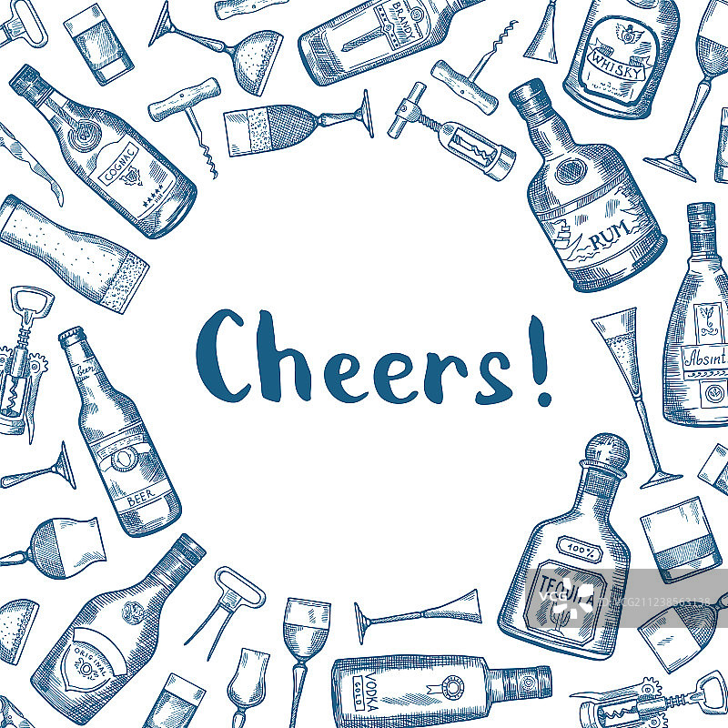 手绘酒精饮料瓶图片素材