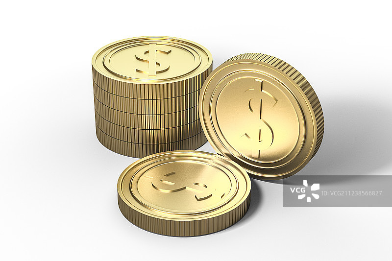 金色美元货币，三维渲染图片素材