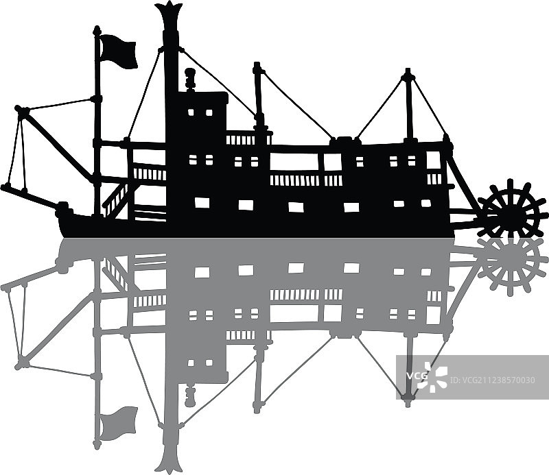 历史河船的黑色轮廓图片素材