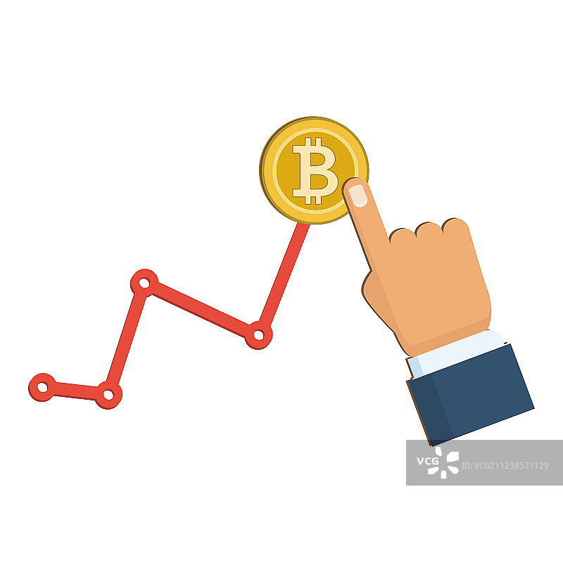 白色背景上的金色比特币与增长图表图片素材