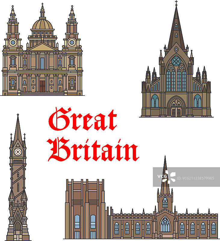 英国旅游地标建筑图标集图片素材