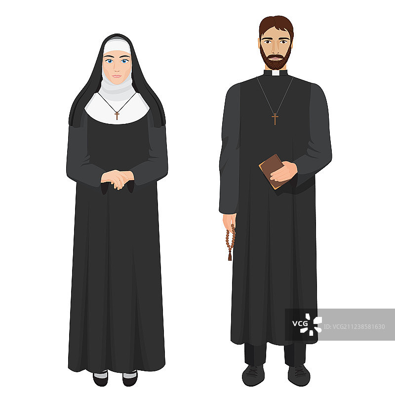 天主教神父和修女写实风格图片素材