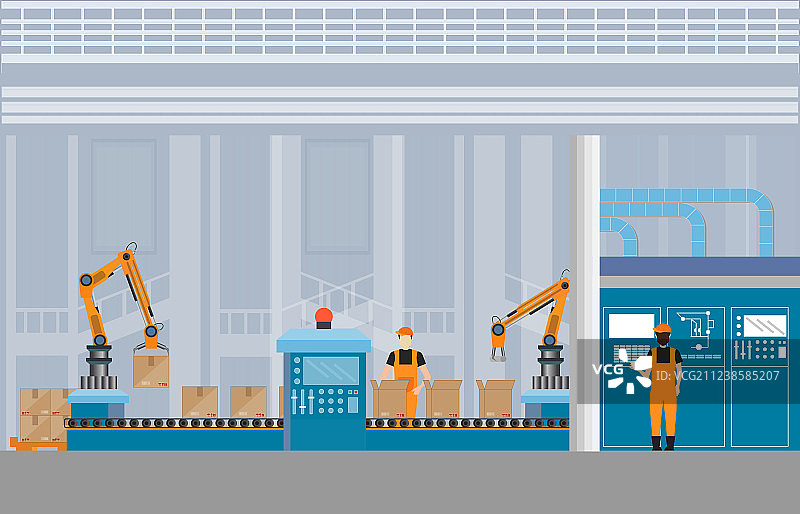工人在制造仓库传送带上图片素材