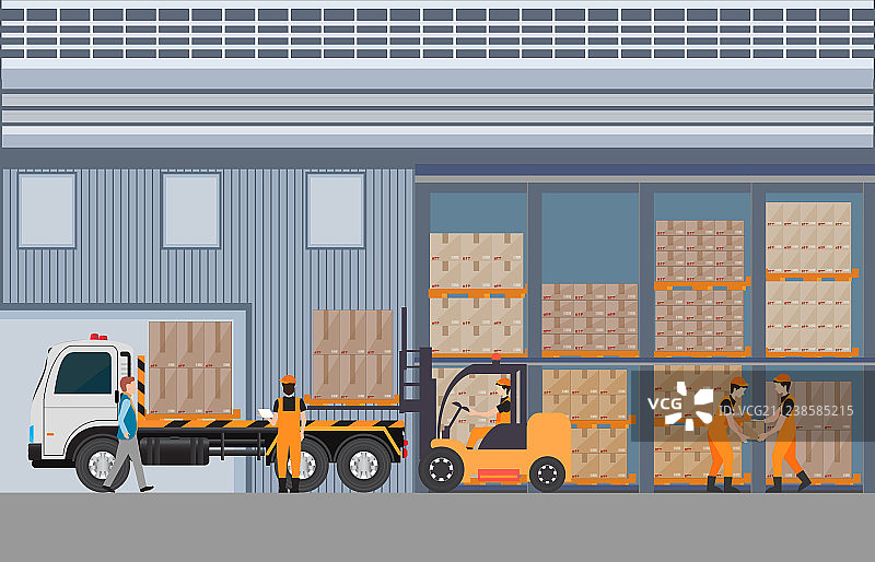 工人们用托盘装载卡车图片素材