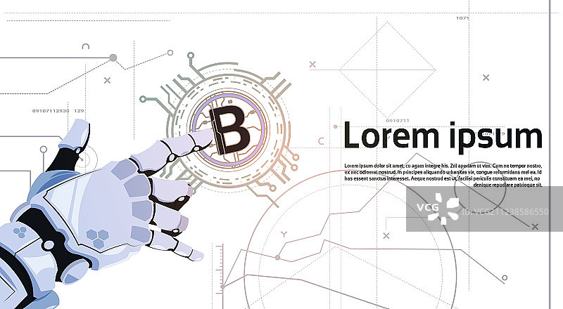 比特币加密货币概念机器人手臂图片素材