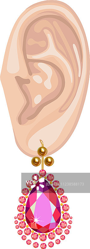 人的耳朵和悬挂的珍珠耳环图片素材