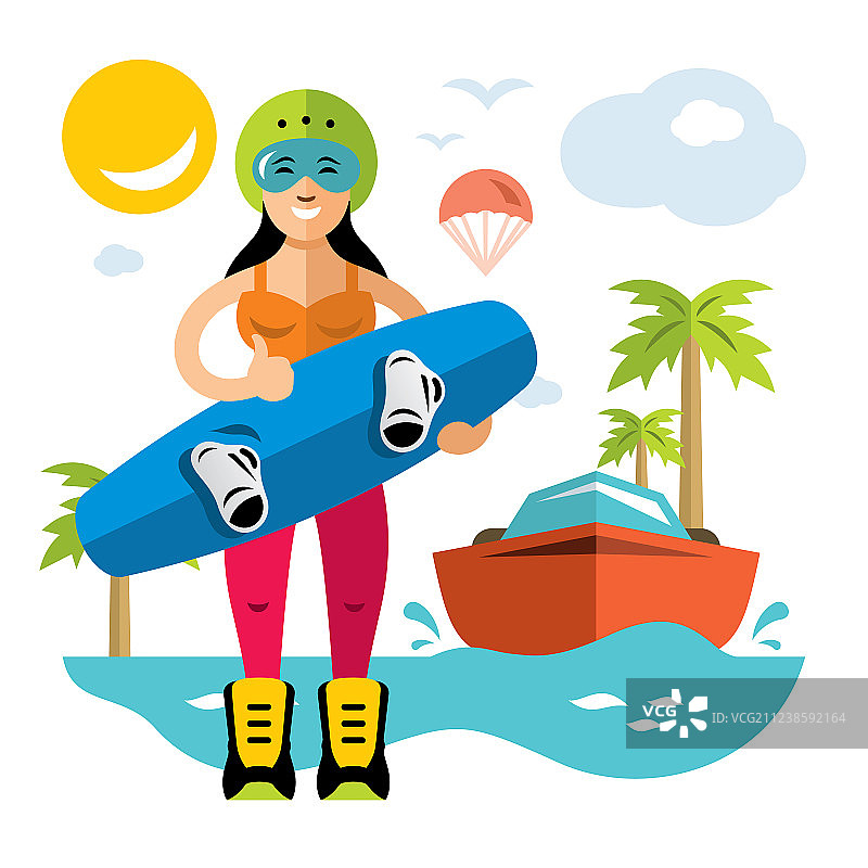 扁平风格的滑水女子图片素材