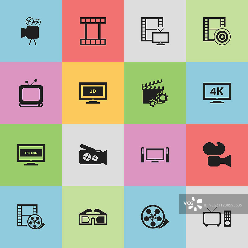 包含符号的16个可编辑电影图标图片素材