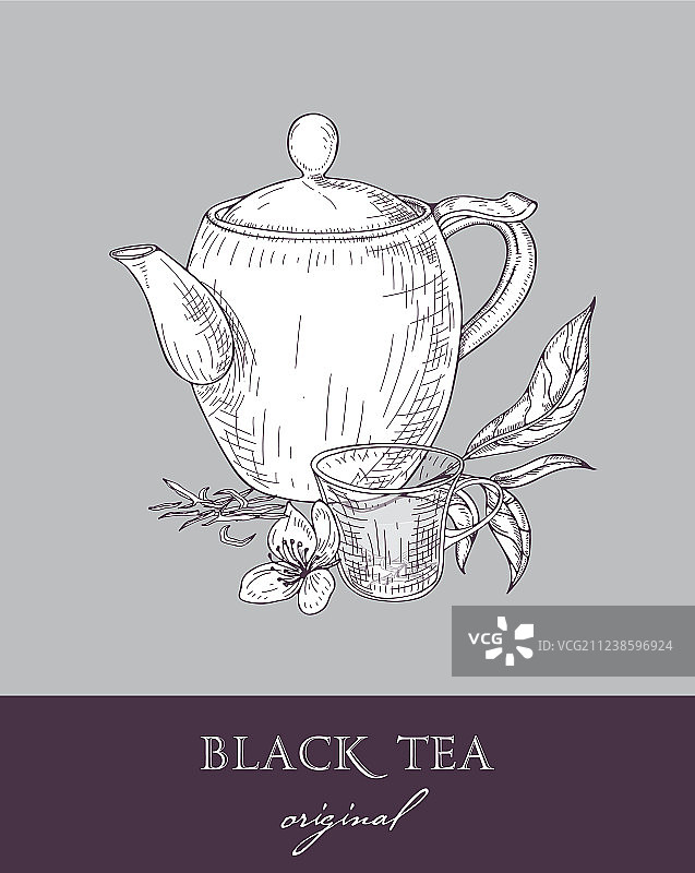 茶壶、玻璃杯与原味红茶茶叶图片素材