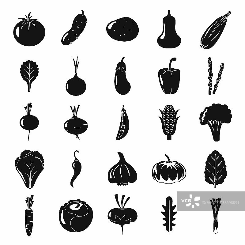 蔬菜图标集合黑色剪影图片素材