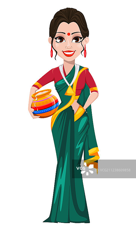 拿着罐子的印度女孩图片素材