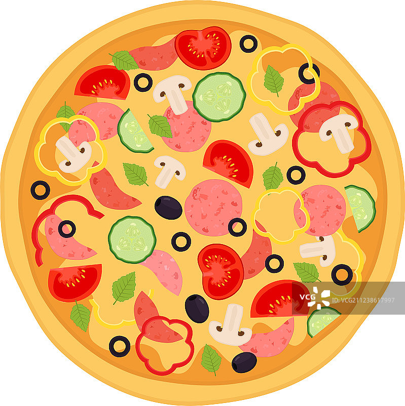 肉类意式香肠番茄蔬菜披萨图片素材